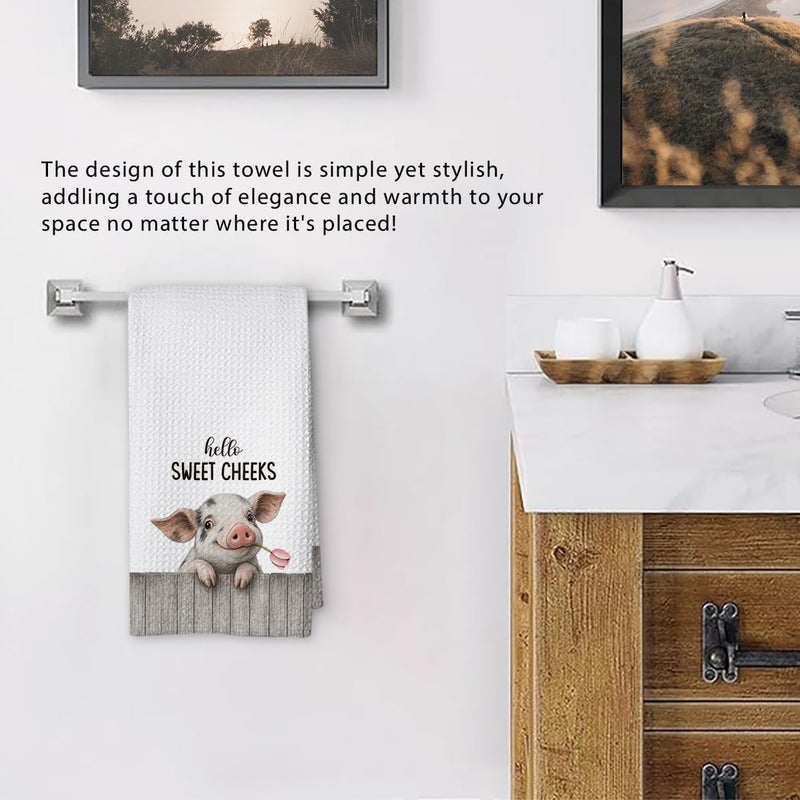 Threegoat Funny Cute Pig Hand Towels for Bathroom,1 PCS Hello Sweet Cheeks Pig Gifts,Animal Decorative Kitchen Towels for Farmhouse Decor,Gifts for Women, Pet Owners Housewarming - B05 - Image 5